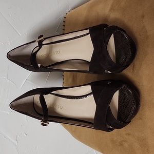 Franco Sarto suede mary jane peep toe heels